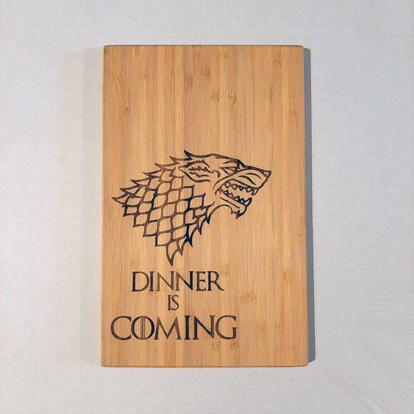 New Bamboo wood Cutting Board 9.5 X 6 in Dinner is coming Game of Thrones parody - Picture 9 of 9